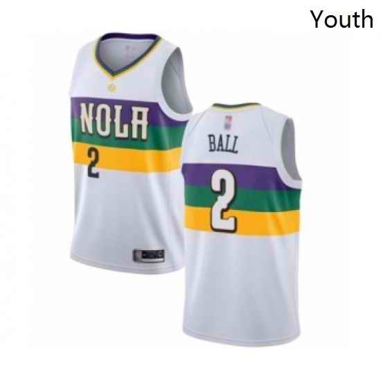 Youth New Orleans Pelicans 2 Lonzo Ball Swingman White Basketball Jersey City Edition